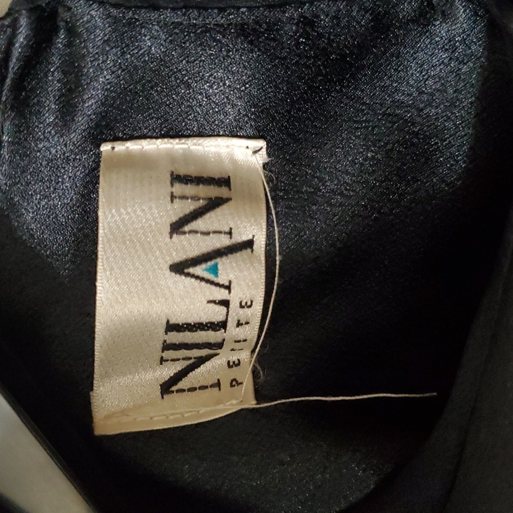 Vintage Nilani Black Long Sleeve Satin Blouse with Beaded Bows Sz 2 - Picture 4 of 12